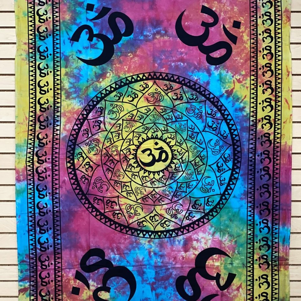 Tie-Dye Om Lotus Flower Mandala Tapestry